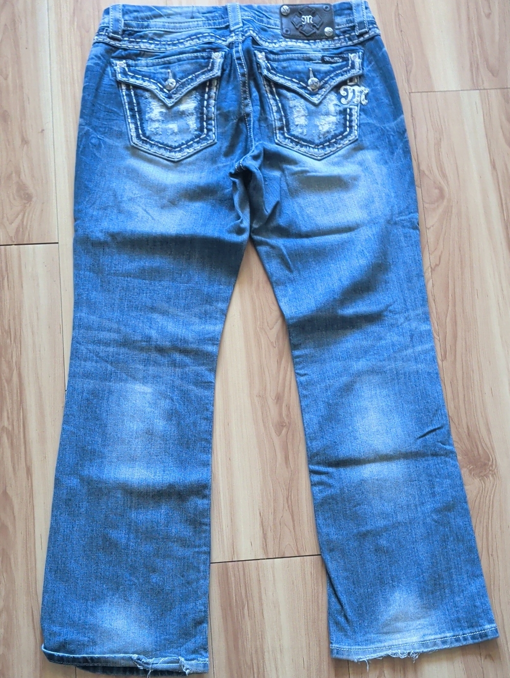 Miss Me Medium Blue Bootcut Jeans with Embroidered Pockets